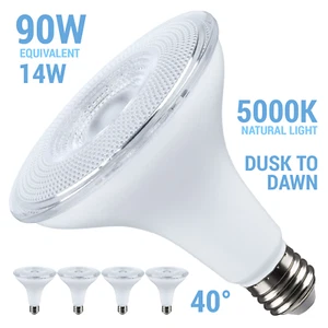 4 Pack Satco DUSK TO DAWN LED 120V 14W =90W PAR38 Medium E26 5000K Natural Light - Picture 1 of 11