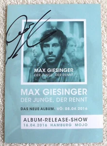 Max Giesinger-Autogrammkarte-Original Signiert-2016 "Der Junge Der Rennt Tour" - Bild 1 von 3