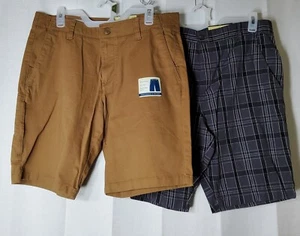 JUEGO DE (2) PANTALONES CORTOS FADED GLORY NUEVOS CON ETIQUETAS PARA HOMBRE TALLA 36 GRIS A CUADROS Y OUTPOST MARRÓN - Imagen 1 de 5