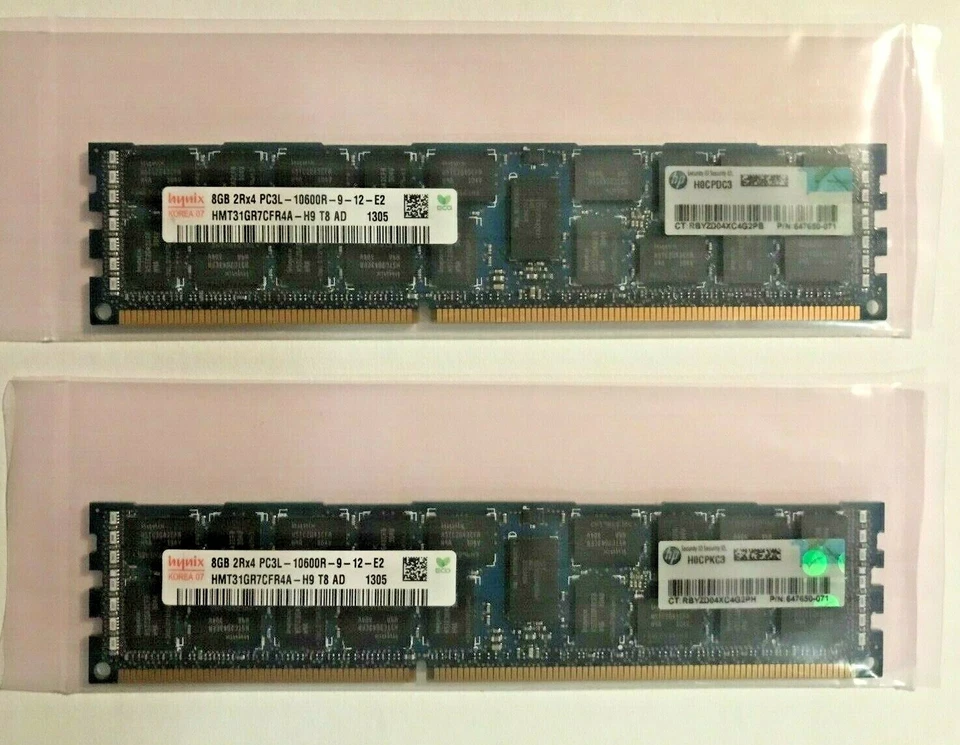 Hynix 16GB (2X8GB) PC3-10600 DDR3-1333 Memory HMT31GR7BFR4A-H9 T8 AD Server RAM - Image 1 of 1
