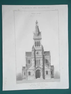 FRANCE Lille Church of Saint Michel Facade & Choir -Two (2) 1870s Antique Prints - Picture 1 of 3