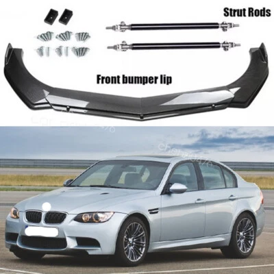 Carbon Style Front Bumper Lip Spoiler Splitter + Strut Rods For 3 Series E46 E90 Foto 1 de 4
