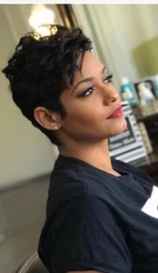 Short Black Pixie Cut Wave Human Hair Natural Looking Sexy Glueless Cosplay Wig - Picture 1 of 14