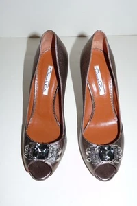 Authentic Oscar de la Renta Jeweled Metallic Leather Pump Heel Shoes Sz 8.5 - Picture 1 of 5
