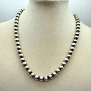 Collar pesado 56 g de plata esterlina de colección MÉXICO TAXCO 8 mm con cuentas de bola de 18,5" - Imagen 1 de 6