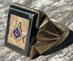 Anillo masónico vintage para hombre oro 10K espalda ónix brújula masónica Dason - Imagen 1 de 24