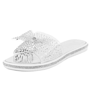 's Clear Silver Rhinestone Slide Sandals with Pearls and Bows - Flats - Yamar... - Picture 1 of 7