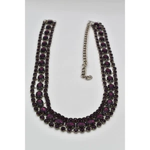Vintage Crystal Belt Dark Purple Prong Rhinestone Chunky Silver Wide 80s 32"-42" - Picture 1 of 12