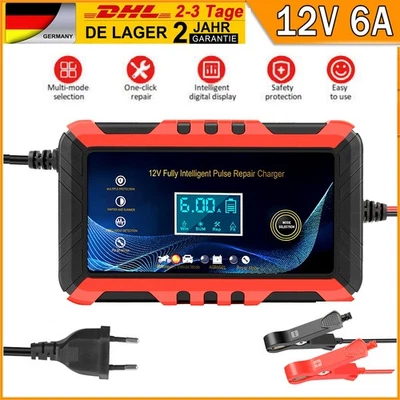 12V 6A Auto Intelligentes Batterieladegerät Impuls Reparatur Erhaltungsladegerät - Bild 1 von 4