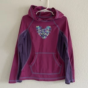 REI Long Sleeve Rash Guard Shirt Swim Top Hooded Girls Size Small 8 Front Pocket - Picture 1 of 10