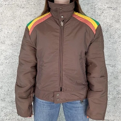 Abrigo chaqueta de esquí acolchada a rayas arco iris SKYR vintage años 70 Foto 1 de 4