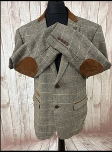 Marc Darcy Tweed Sakko Blazer DX7 hellbraun Samt Ellenbogen Fischgrät 46" zweimal getragen - Bild 1 von 14