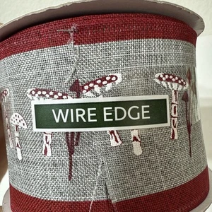 Joann Fabric Wire Edge 2.5” x 8.3 Yd Mushroom Red Grey Painted Folk Art Hippie - Picture 1 of 7