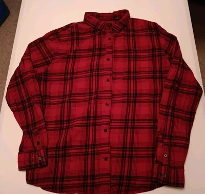 Forever 21 衬衫男式大号红色格子法兰绒纽扣长袖休闲 — 第 1/4 张图片