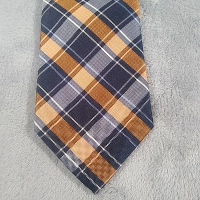 Chaps мужской шелковый галстук синий и золотой клетчатый узор 58 дюймов x 3,125 дюйма - Изображение 1 из 4