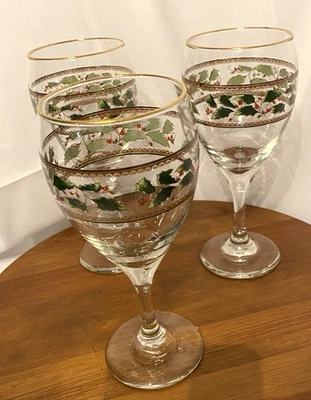 Royal Limited "Holly Holiday" 10 Oz Wine Goblets Glasses Set of 3 - 7.5" - Image 1 of 4