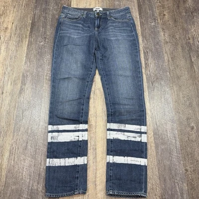 PAIGE Jimmy Skinny Jeans Women’s 26 Blue Denim Medium Wash White Painted Stripes - Image 1 of 4