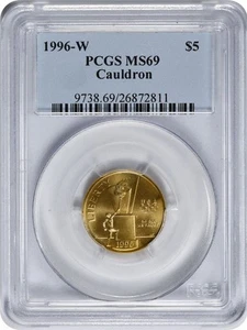 1996-W Olympic Cauldron $5 Gold Five Dollar Mint State Commemorative MS69 PCGS - Picture 1 of 2