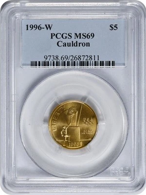 1996-W Olympic Cauldron $5 Gold Five Dollar Mint State Commemorative MS69 PCGS - Image 1 of 2