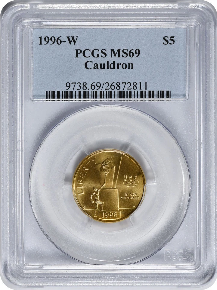 1996-W Olympic Cauldron $5 Gold Five Dollar Mint State Commemorative MS69 PCGS - Image 1 of 2