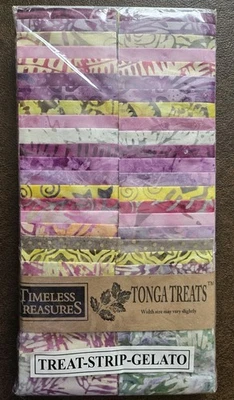 TONGA TREATS GELATO BATIK FABRIC STRIPS 40 PC 2.5" PURPLES PINKS  LIGHTS PRETTY  - Image 1 of 2