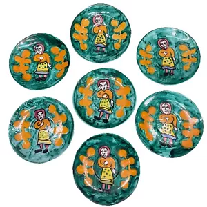 Vintage C.1960 Italian Majolica Studio Art Hand Painted Saucer Plates Lot Of 7 - Picture 1 of 11