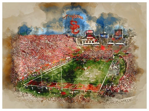 USC Trojans Poster Watercolor Art Print Man Cave Decor 12x16" Cover