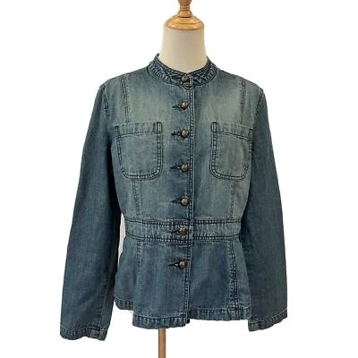 Chaqueta Vaquera Chadwicks Ligera Sin Cuello Talla 12 Botón Frontal Peplum Foto 1 de 4