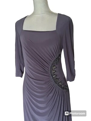 Adrianna Papell Beaded Gown Ruched Waist 3/4 Sleeve Mother Of The Bride FLAW 8P - Image 1 of 4