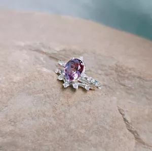 Alexandrit Ring Ehering Sterlingsilber Ring für Damen Doppelpaar Band - Bild 1 von 8