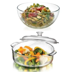 LIBBEY 10" GLASS SALAD SERVING BOWL & 3.2 QUART CASSEROLE BAKING DISH WITH LID - Picture 1 of 1