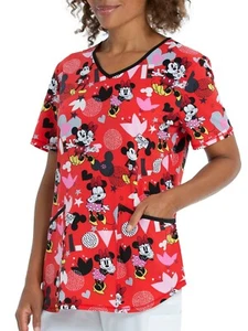 Mickey Mouse Minnie Disney Scrub Top Women's Plus Size 3XL 3X Red Hearts NEW NWT - Picture 1 of 5