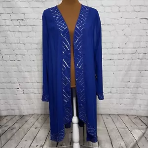 Midnight Velvet Duster Jacket Womens Size 2X Royal Blue Sequins Sheer Formal - Picture 1 of 7