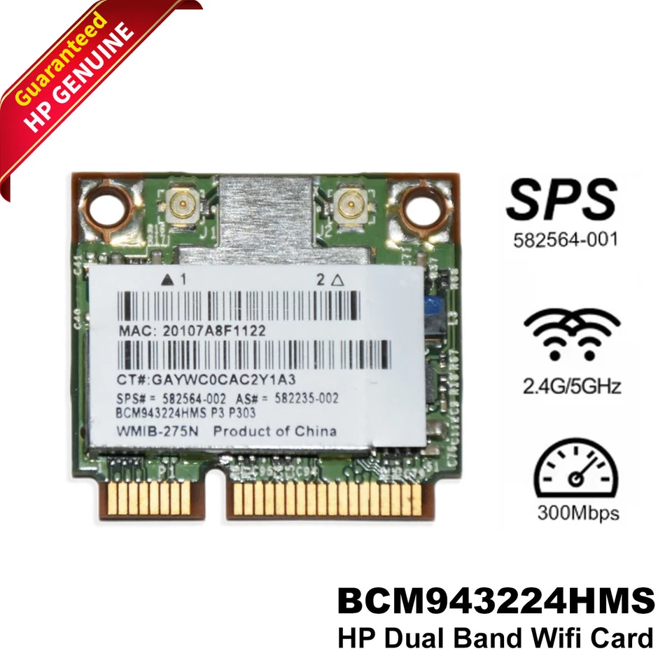 Lot x 5 HP BCM943224HMS Dual Band Wireless Half Mini PCI-e Wifi Card 582236-002 - Image 1 of 4