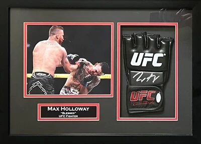Max Holloway autographed signed framed glove UFC JSA Blessed Justin Gaethje - Image 1 of 2