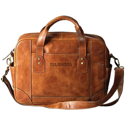 Oklahoma Sooners Buiness Case Genuine Tan Leather Cover