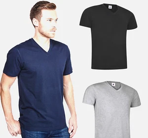 Mens Plain V-Neck T-Shirt Size XS to 4XL 100% Cotton Soft Premium Classic Fit - Picture 1 of 5