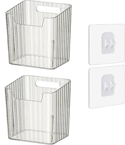 Set of 2 Storage Organizer Bins Wall Mounted Floating Shelves Fridge Organizer S - Picture 1 of 12