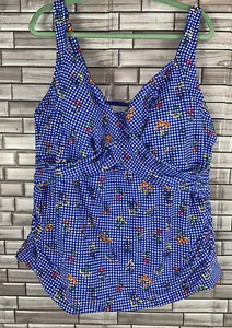 NWT Land’s End Check Floral Underwire Tankini Size 26W Ruched Detail - Picture 1 of 8