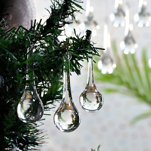 20 Crystal Clear Glass Christmas Ornaments Tear Drop Shape 3 Inches Tree Decor