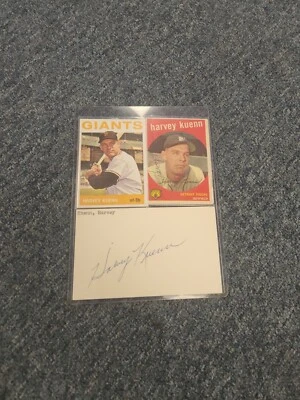 HARVEY KUENN Autograph Signed 3x5 Index Card & 1959 Topps Card - Image 1 of 3
