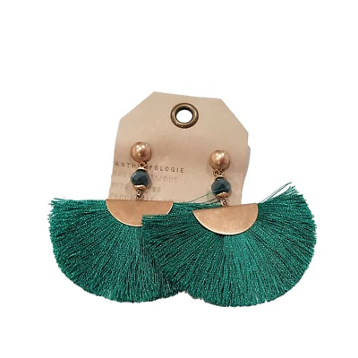 Brincos Anthopologie da moda folheados a ouro verde borla declaração ventilador novo com etiquetas - Imagem 1 de 4