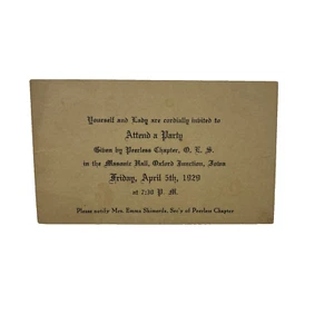 Tarjeta postal masónica vintage 1929 Oxford Junction Iowa invitación fiesta - Imagen 1 de 3