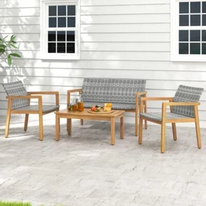 4-Piece Patio Furniture Set with Loveseat Single Chairs and Coffee Table - Picture 1 of 10
