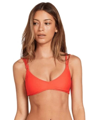 VOLCOM Juniors' Simply Solid V-Neck Bikini Top Small 01012000 NWT $42.50 - Image 1 of 2