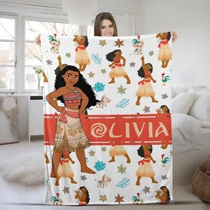 Personalized Princess Moana Blanket, Disney Princess Baby Name Blanket, Disney M - Picture 1 of 4