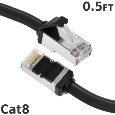 0.5FT Ethernet LAN Network Cat8 RJ45 S/FTP Cable Shielded Cord 28AWG 2GHz Black - Image 1 of 4