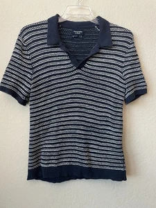 Suéter Polo Abercrombie & Fitch Textura Azul Marino Rayas Cuello Johnny Talla XS - Imagen 1 de 6
