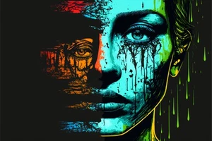 Leinwandbild türkis blau grün orange Pop Art Gesicht Wandbild Poster Druck - Bild 1 von 22