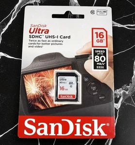 SANDISK ULTRA 16GB Full Size SDHC Memory Card 80 MB/s - NEW / SEALED - Picture 1 of 2